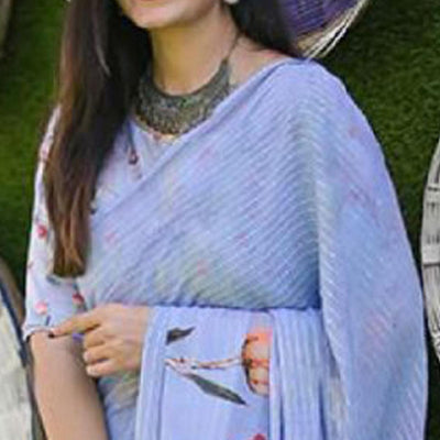 Lavender Party Wear Digital Printed Georgette Saree