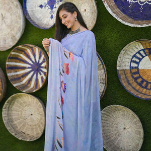 Lavender Party Wear Digital Printed Georgette Saree