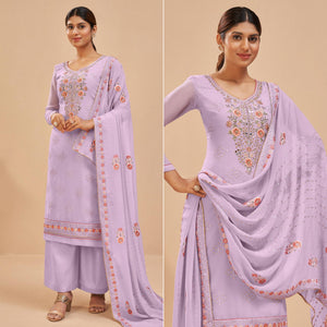 Lavender Party Wear Embroidered Georgette Suit