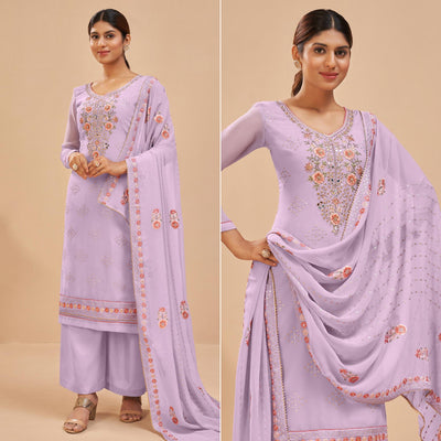 Lavender Party Wear Embroidered Georgette Suit