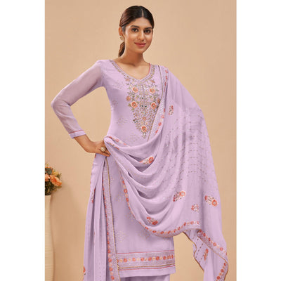 Lavender Party Wear Embroidered Georgette Suit