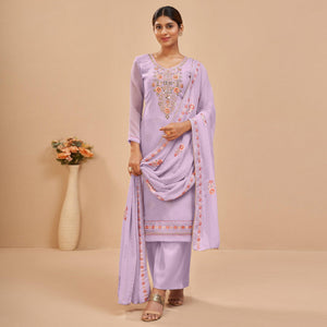 Lavender Party Wear Embroidered Georgette Suit
