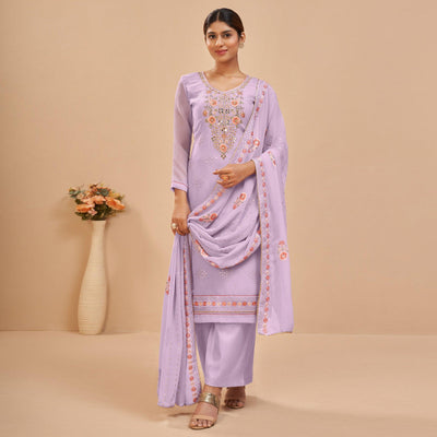 Lavender Party Wear Embroidered Georgette Suit