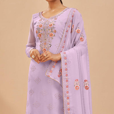 Lavender Party Wear Embroidered Georgette Suit