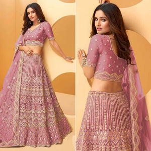 Lavender Party Wear Embroidered Net Lehenga Choli