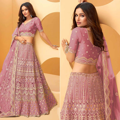Lavender Party Wear Embroidered Net Lehenga Choli