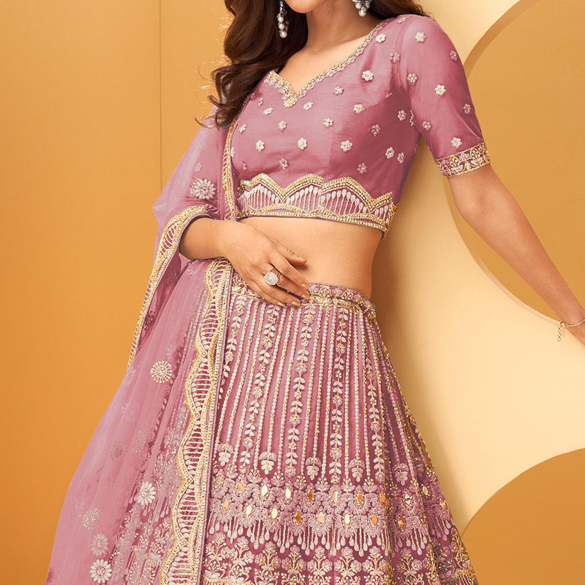 Lavender Party Wear Embroidered Net Lehenga Choli