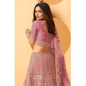 Lavender Party Wear Embroidered Net Lehenga Choli