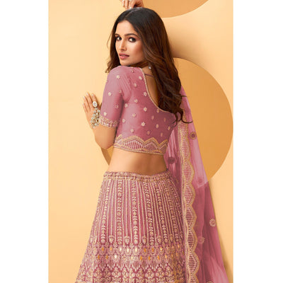 Lavender Party Wear Embroidered Net Lehenga Choli
