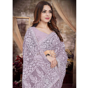 Lavender Partywear Embroidery With Embellished Net Saree