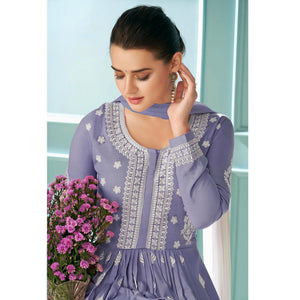 Lavender  Partywear Floral Embroidered Rayon Palazzo Suit