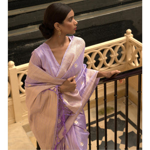 Lavender Partywear Sequins Woven Silk Saree