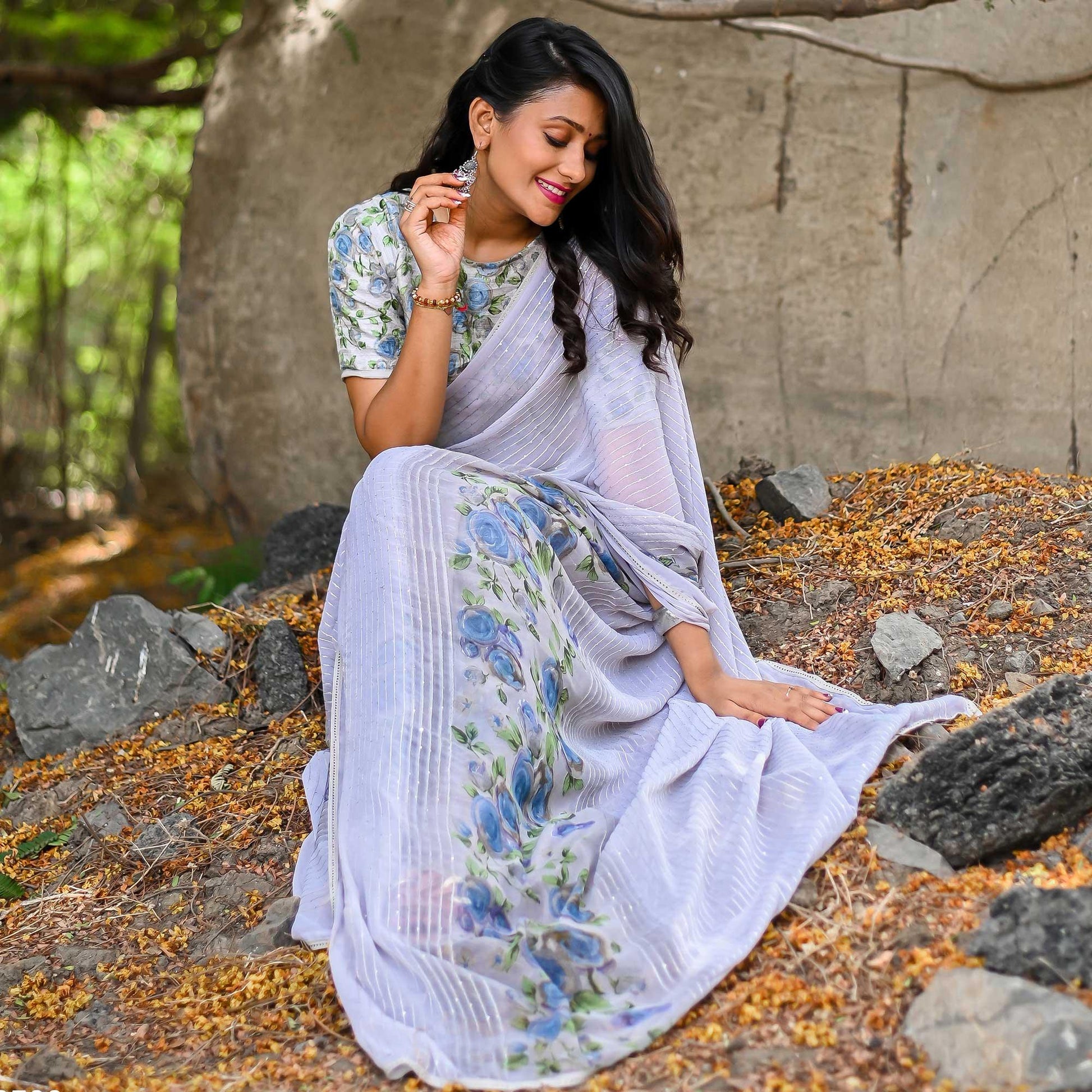 Lavender Sequins Embroidered Art Silk Saree