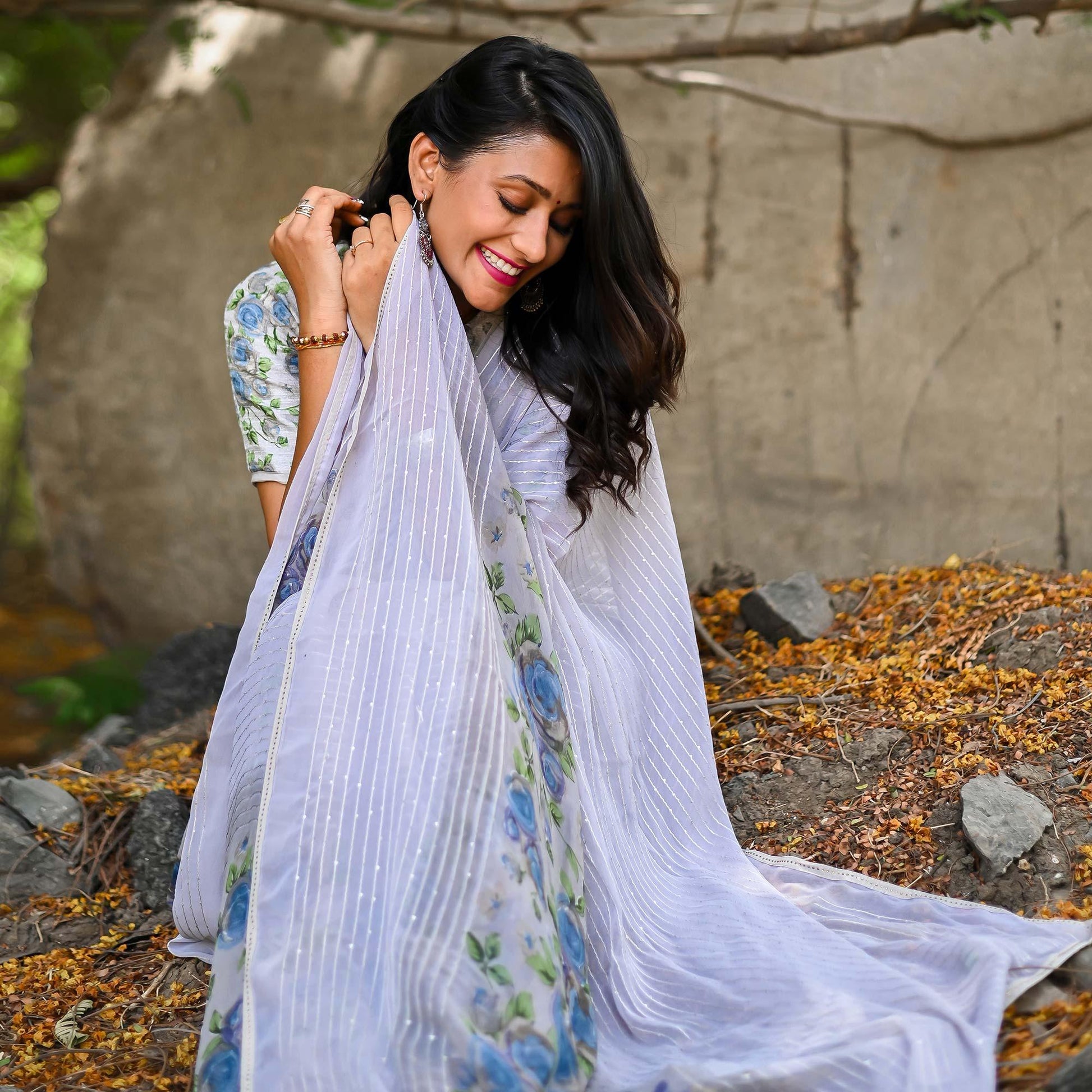 Lavender Sequins Embroidered Art Silk Saree