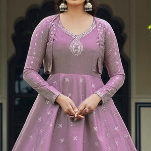 Lavender Sequins Embroidered Pure Cotton Gown With Koti
