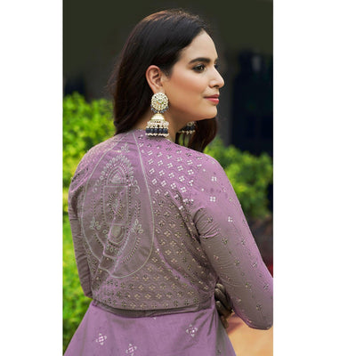 Lavender Sequins Embroidered Pure Cotton Gown With Koti
