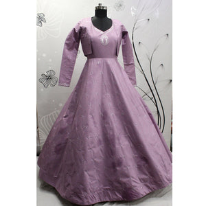 Lavender Sequins Embroidered Pure Cotton Gown With Koti