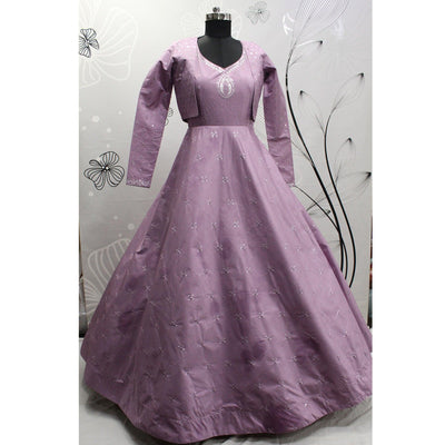 Lavender Sequins Embroidered Pure Cotton Gown With Koti
