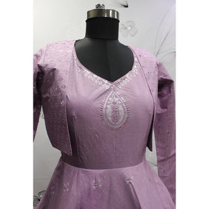 Lavender Sequins Embroidered Pure Cotton Gown With Koti