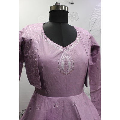 Lavender Sequins Embroidered Pure Cotton Gown With Koti