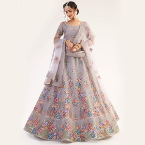 Lavender Wedding Wear Embellished Heavy Butterfly Net Lehenga Choli