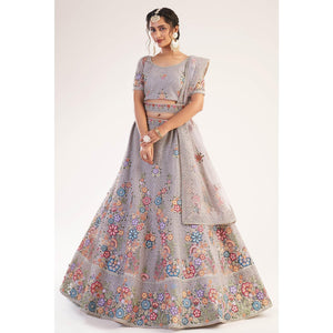 Lavender Wedding Wear Embellished Heavy Butterfly Net Lehenga Choli