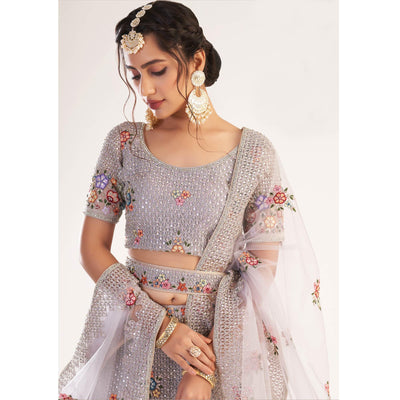 Lavender Wedding Wear Embellished Heavy Butterfly Net Lehenga Choli