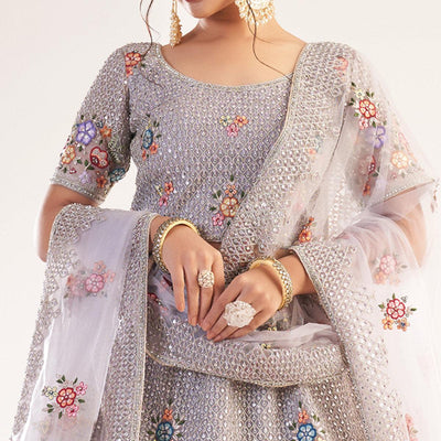 Lavender Wedding Wear Embellished Heavy Butterfly Net Lehenga Choli