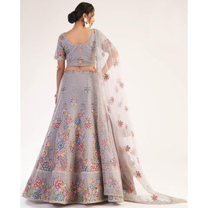 Lavender Wedding Wear Embellished Heavy Butterfly Net Lehenga Choli