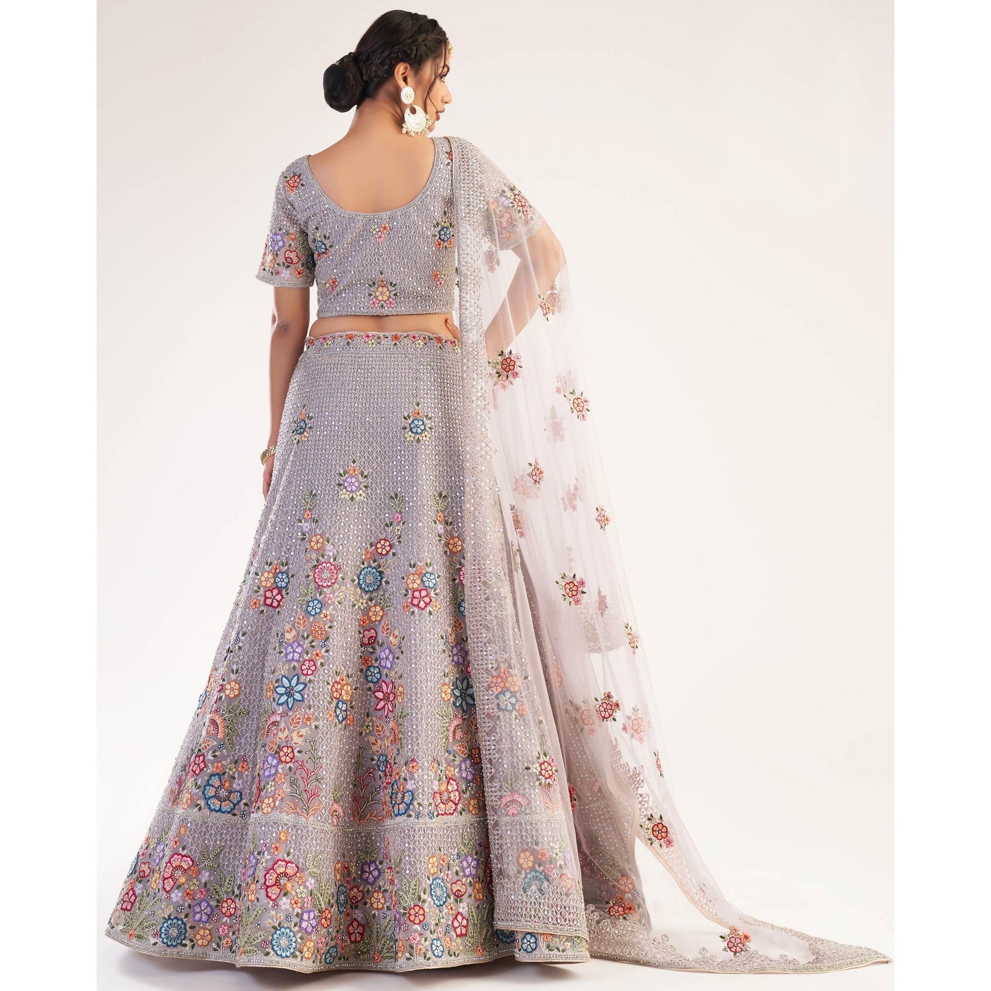 Lavender Wedding Wear Embellished Heavy Butterfly Net Lehenga Choli