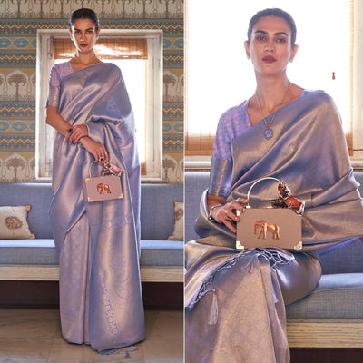 Lavender Woven Art Silk Saree With Tassels