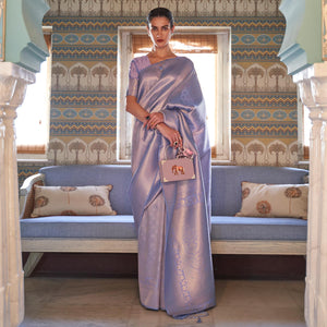 Lavender Woven Art Silk Saree With Tassels