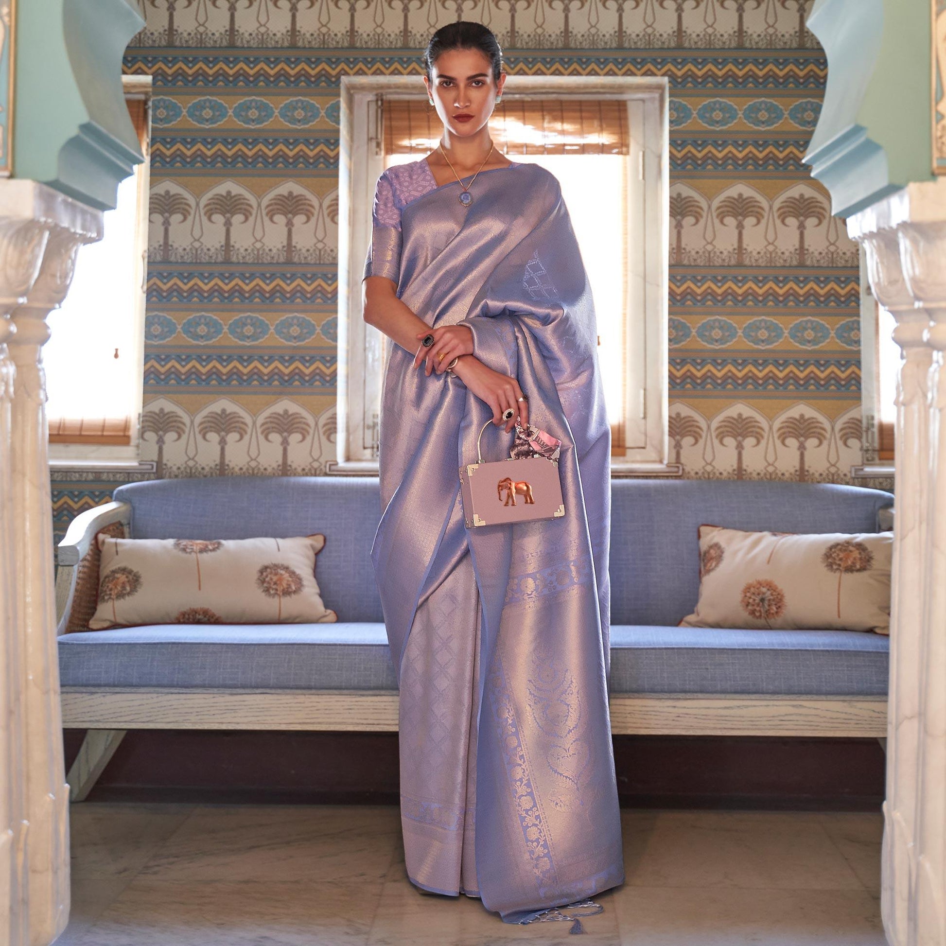 Lavender Woven Art Silk Saree With Tassels