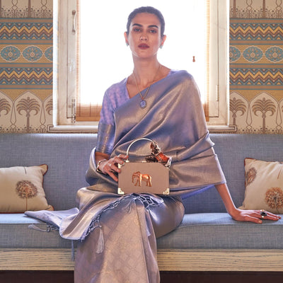 Lavender Woven Art Silk Saree With Tassels