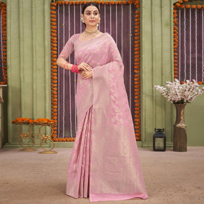 Lavender Woven Linen Saree