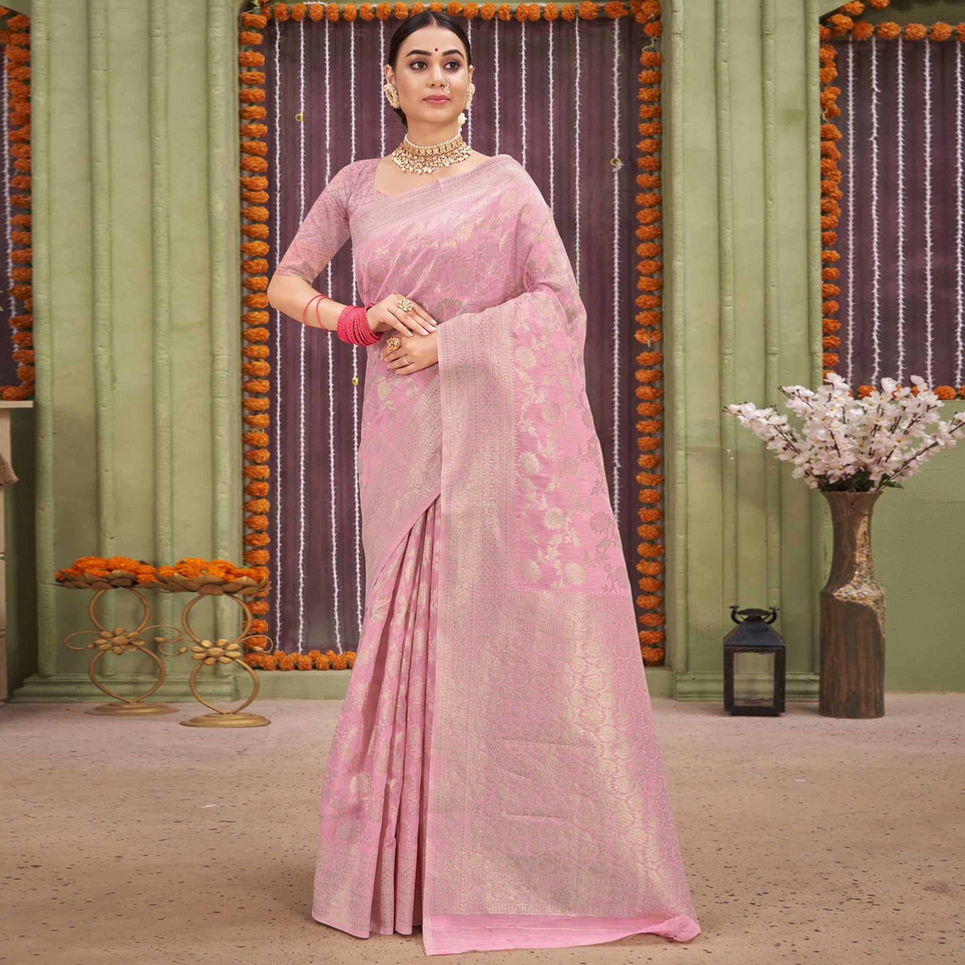 Lavender Woven Linen Saree