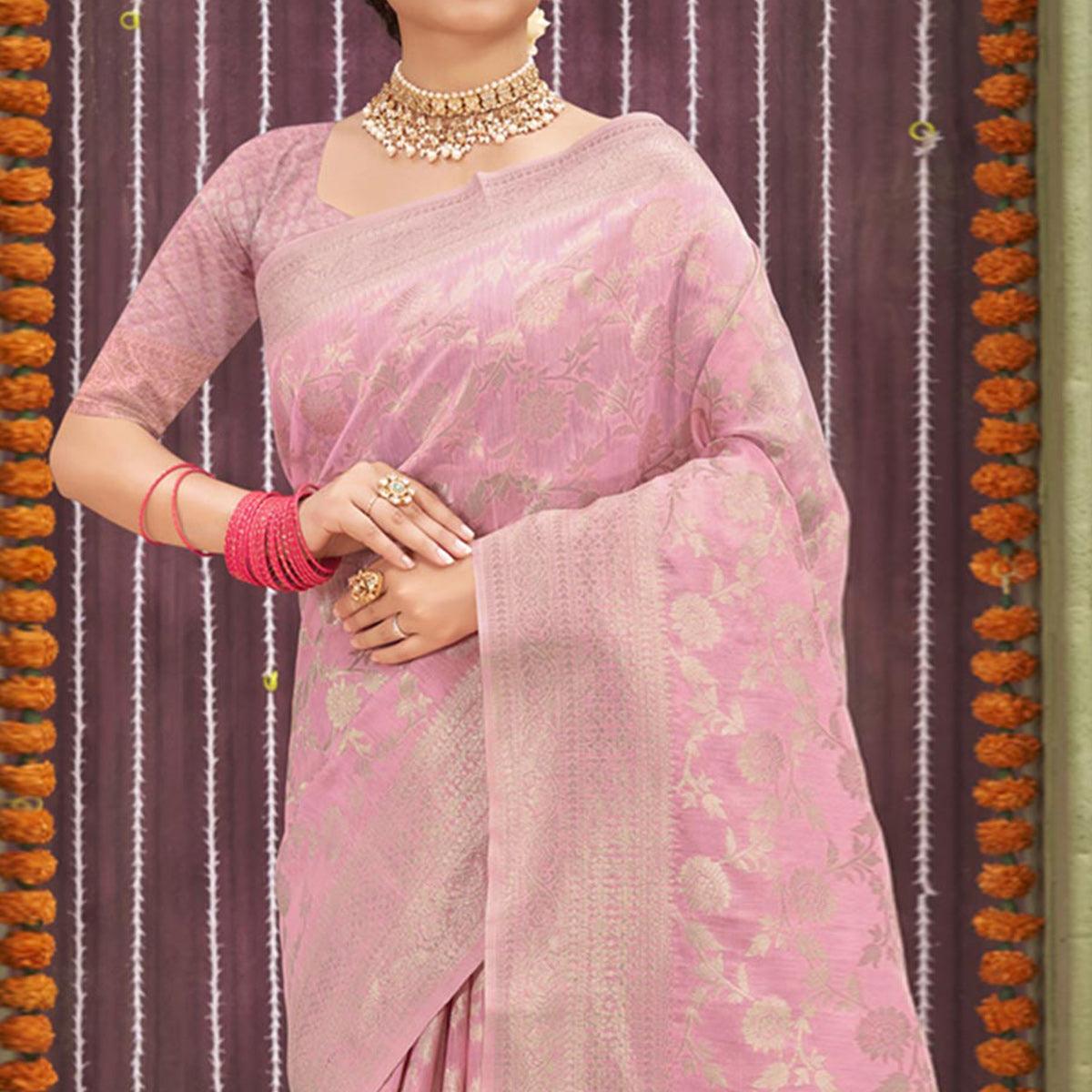 Lavender Woven Linen Saree