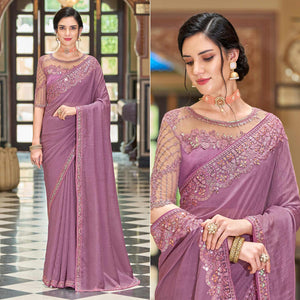 Lavendor Floral Sequins Embroidered Art Silk Saree