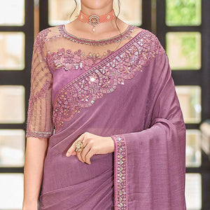 Lavendor Floral Sequins Embroidered Art Silk Saree