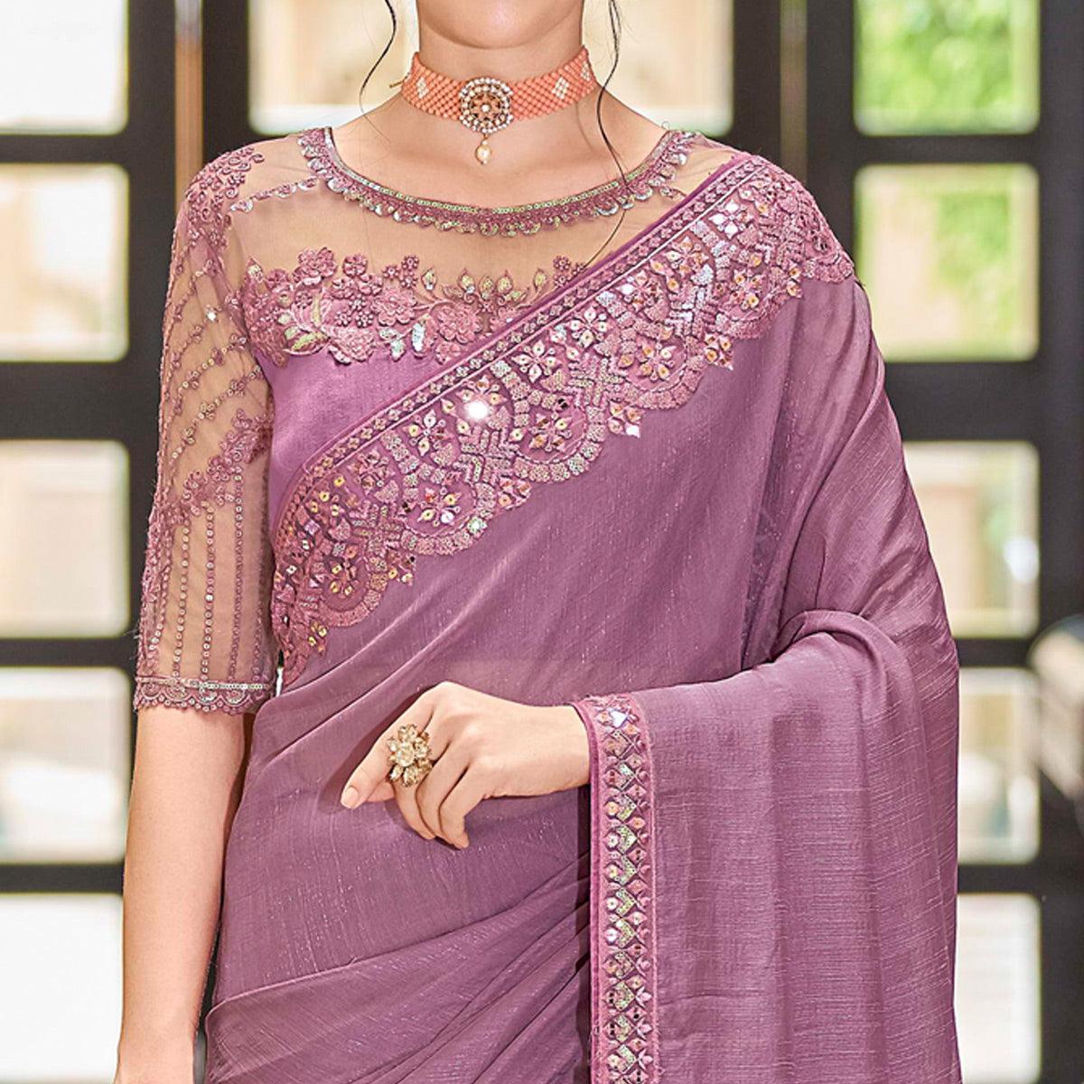 Lavendor Floral Sequins Embroidered Art Silk Saree