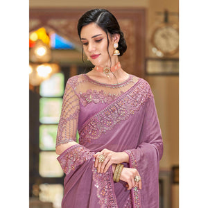 Lavendor Floral Sequins Embroidered Art Silk Saree