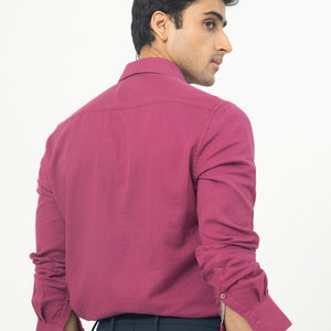 Rare Rabbit Men's Layerrs Dark Pink Cotton Fabric Full Sleeves Solid Shirt