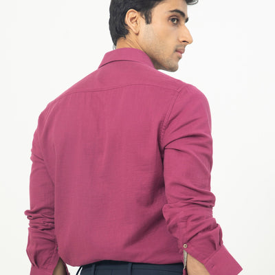 Rare Rabbit Men's Layerrs Dark Pink Cotton Fabric Full Sleeves Solid Shirt