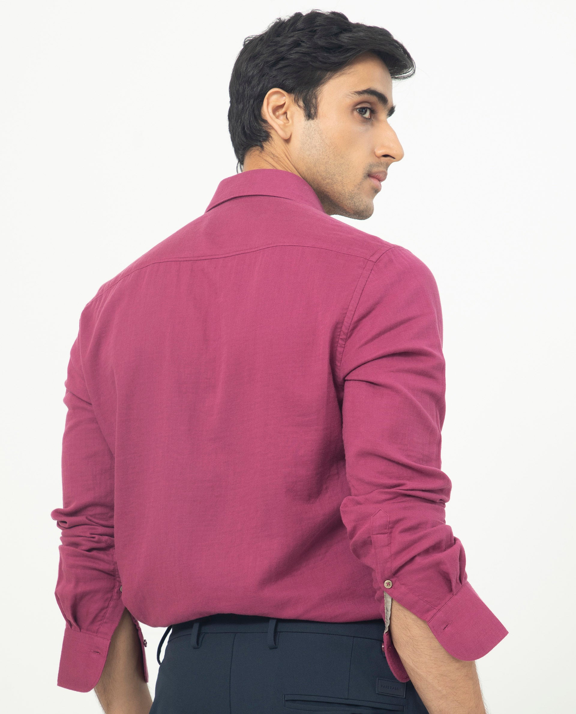 Rare Rabbit Men's Layerrs Dark Pink Cotton Fabric Full Sleeves Solid Shirt