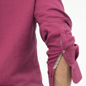 Rare Rabbit Men's Layerrs Dark Pink Cotton Fabric Full Sleeves Solid Shirt