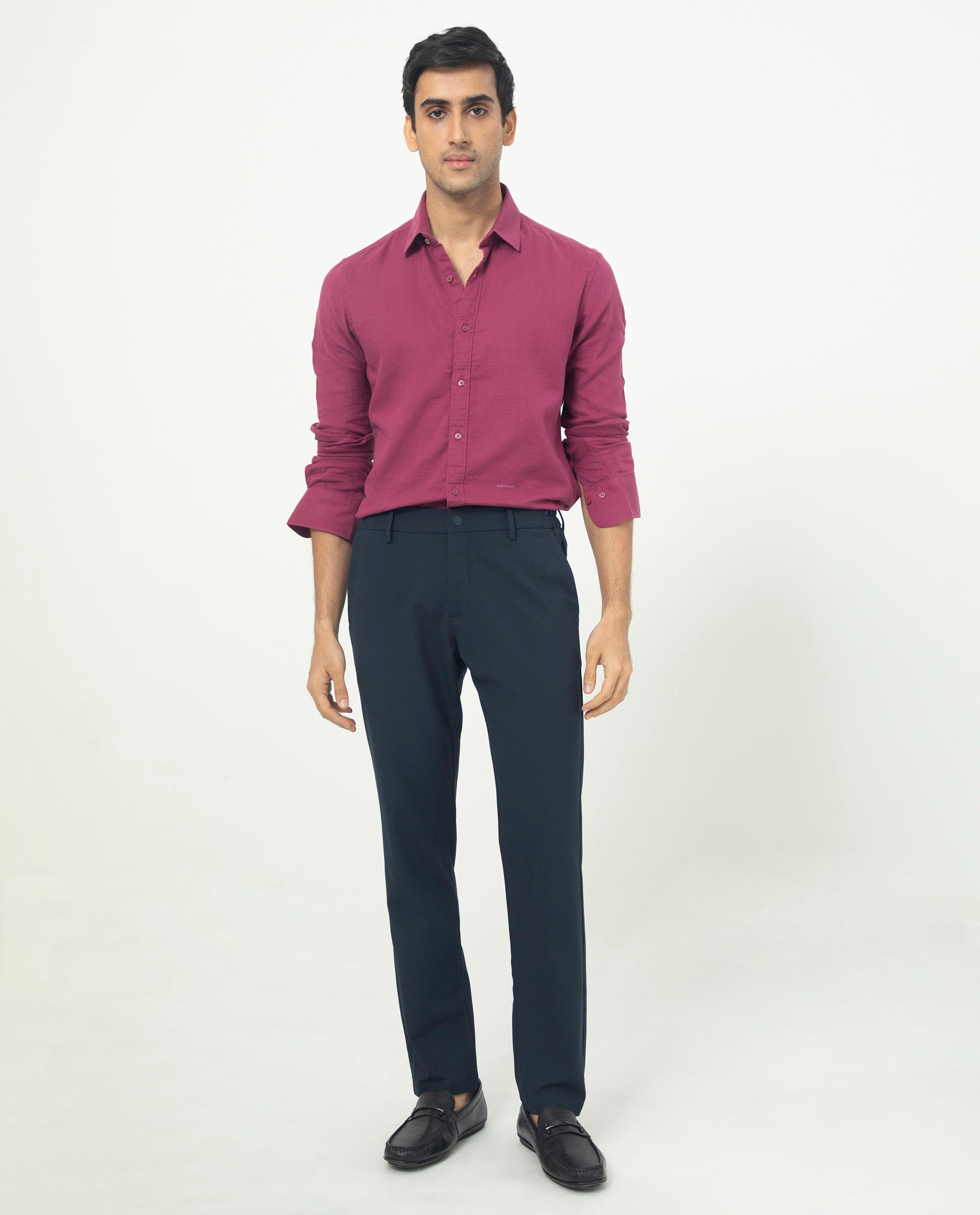 Rare Rabbit Men's Layerrs Dark Pink Cotton Fabric Full Sleeves Solid Shirt