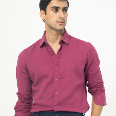 Rare Rabbit Men's Layerrs Dark Pink Cotton Fabric Full Sleeves Solid Shirt