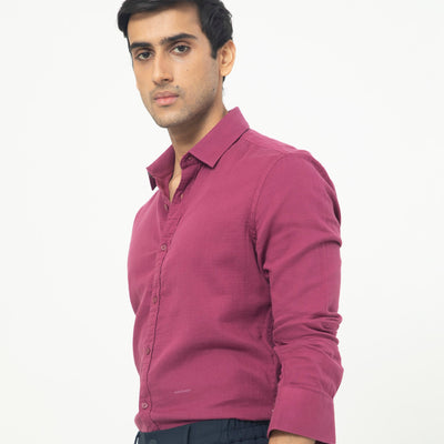 Rare Rabbit Men's Layerrs Dark Pink Cotton Fabric Full Sleeves Solid Shirt