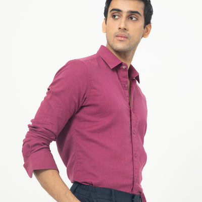 Rare Rabbit Men's Layerrs Dark Pink Cotton Fabric Full Sleeves Solid Shirt