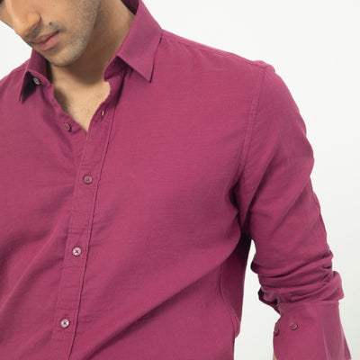 Rare Rabbit Men's Layerrs Dark Pink Cotton Fabric Full Sleeves Solid Shirt